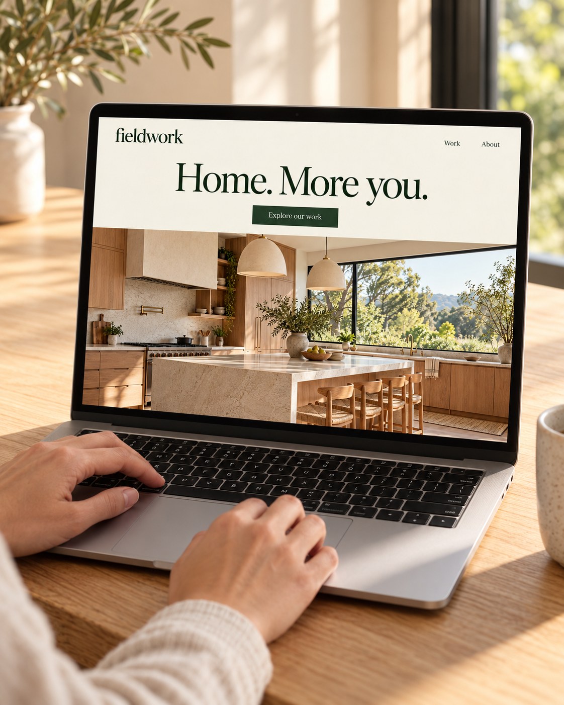 Someone refining the Fieldwork home-services website on a laptop